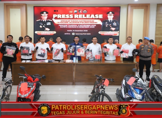 Rentang 36 Hari, Polres Kediri Berhasil Ungkap 19 Kasus dan 33 Tersangka Tindak Pidana Yang Meresahkan Masyarakat