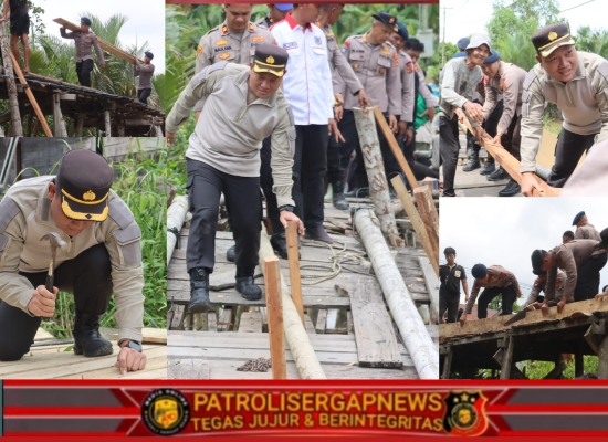Polres Bergerak Cepat, Perbaiki Jembatan Rusak Akses Pendidikan dan Pertanian Warga Desa Sungai Serindit Kecamatan Pengabuan, Jambi