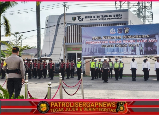 Polres Tanjab Barat Gelar Apel Pasukan Pengamanan Malam Tahun Baru 2026