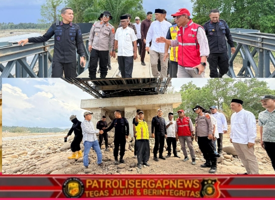 Kapolres Lhokseumawe dan Dansatgas Brimob Cek Jembatan Bailey Sawang, Motor Masih Bisa Melintas