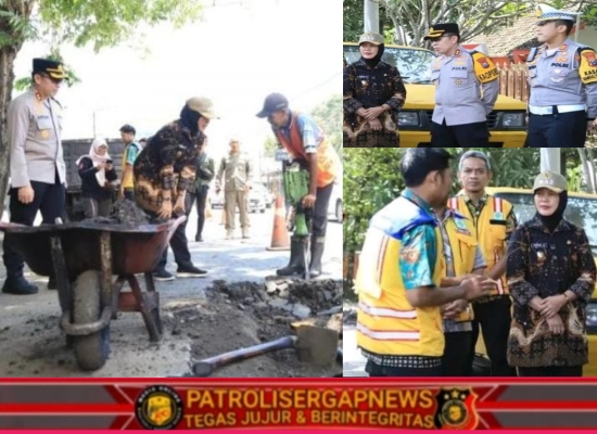 Demi Kelancaran Mudik,Wakil Bupati dan Kapolres Bojonegoro Pantau Penambalan Jalan