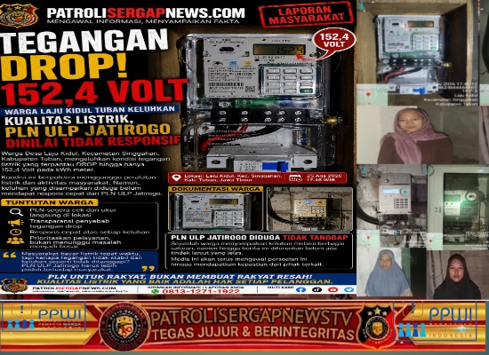 Tegangan Diduga Drop 152,4 Volt, PLN ULP Jatirogo Diminta Turun ke Lapangan dan Tidak Membebankan Persoalan kepada Pelanggan