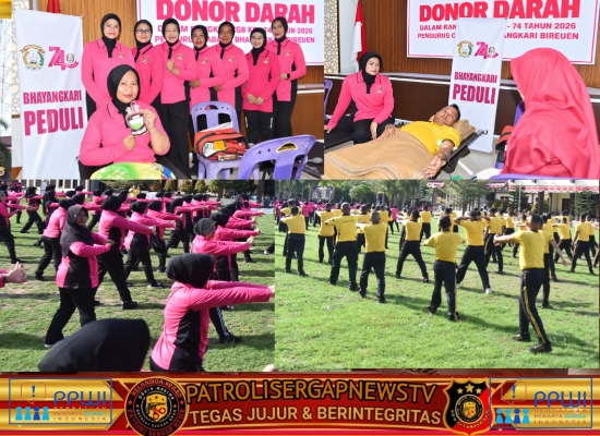 Peringati HKGB Ke-74, Bhayangkari Bireuen Gelar Olahraga Bersama dan Donor Darah